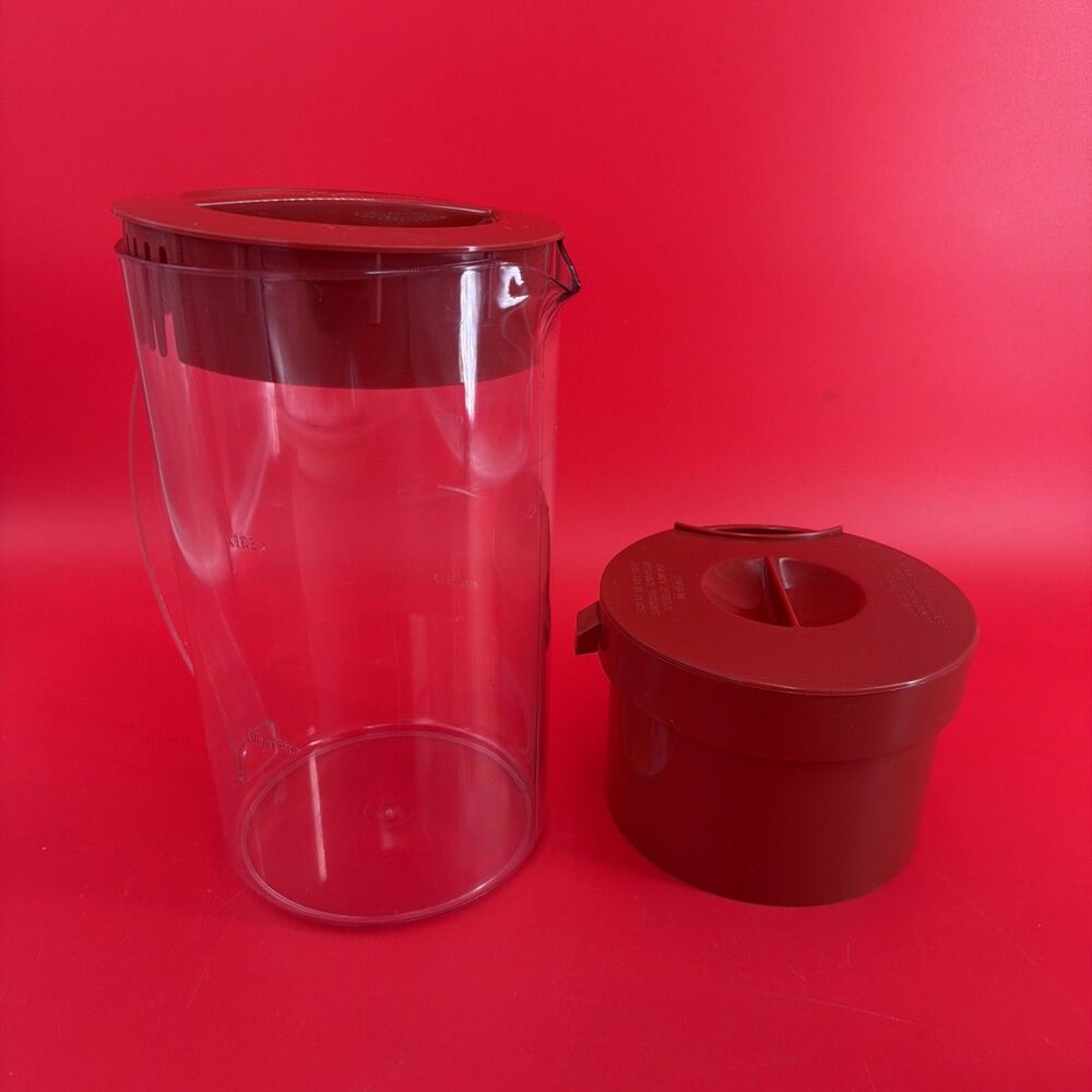 Mr. Coffee Iced Tea Maker Replacement Pitcher 2 Quarts w/ Red Brew Basket & Lids